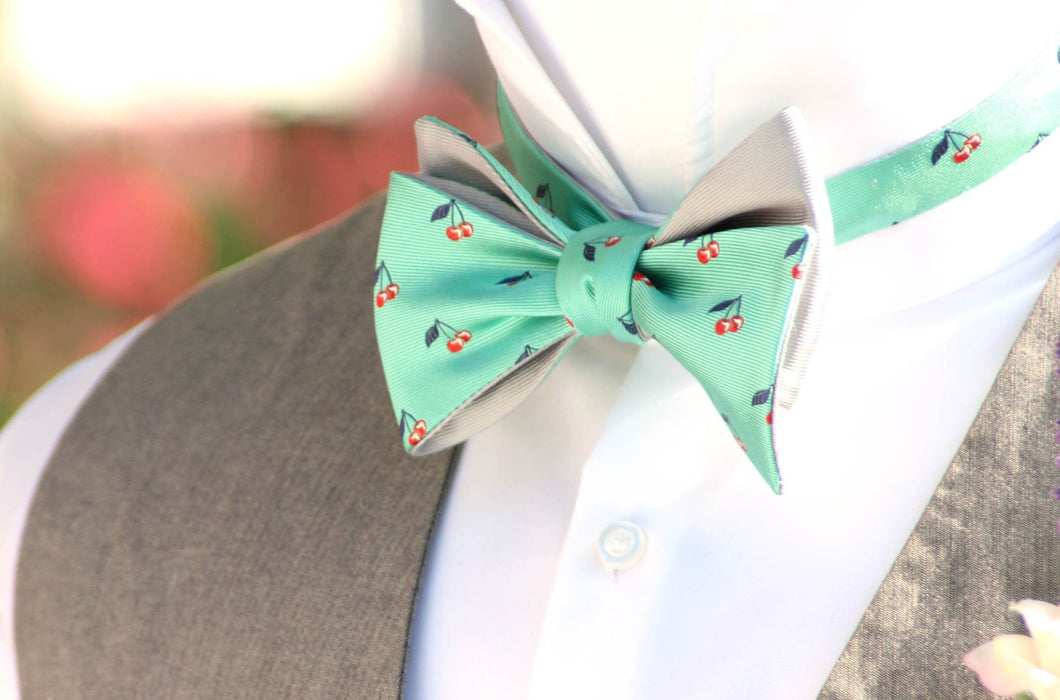 Green Grey Reversible Self-Tie Bow Tie