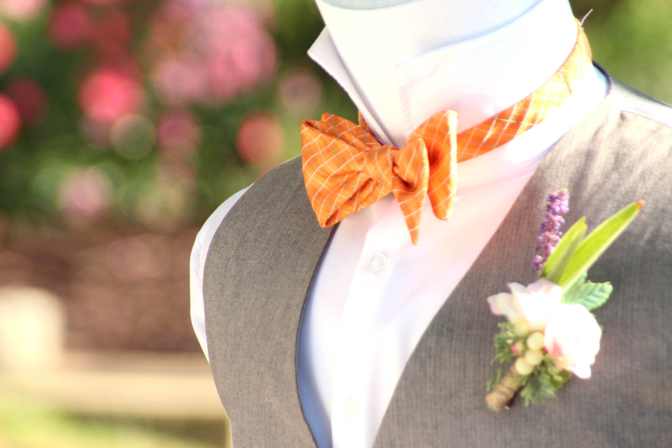 Orange Plaid Self-Tie Bow Tie