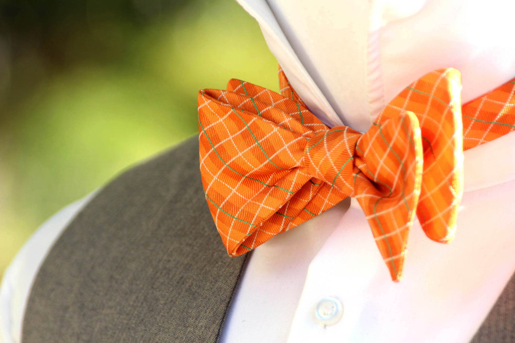 Orange Plaid Self-Tie Bow Tie