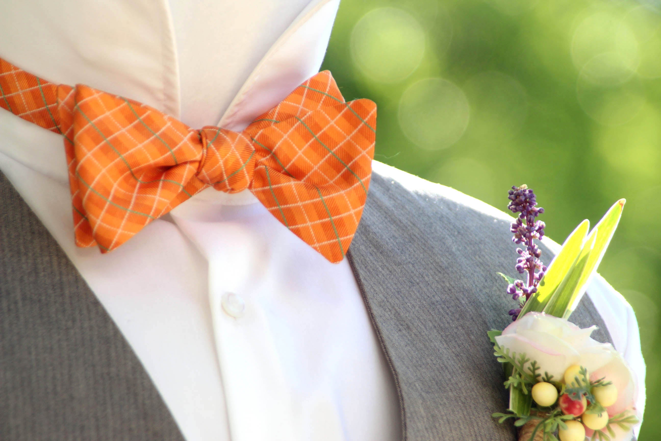 Orange Plaid Self-Tie Bow Tie