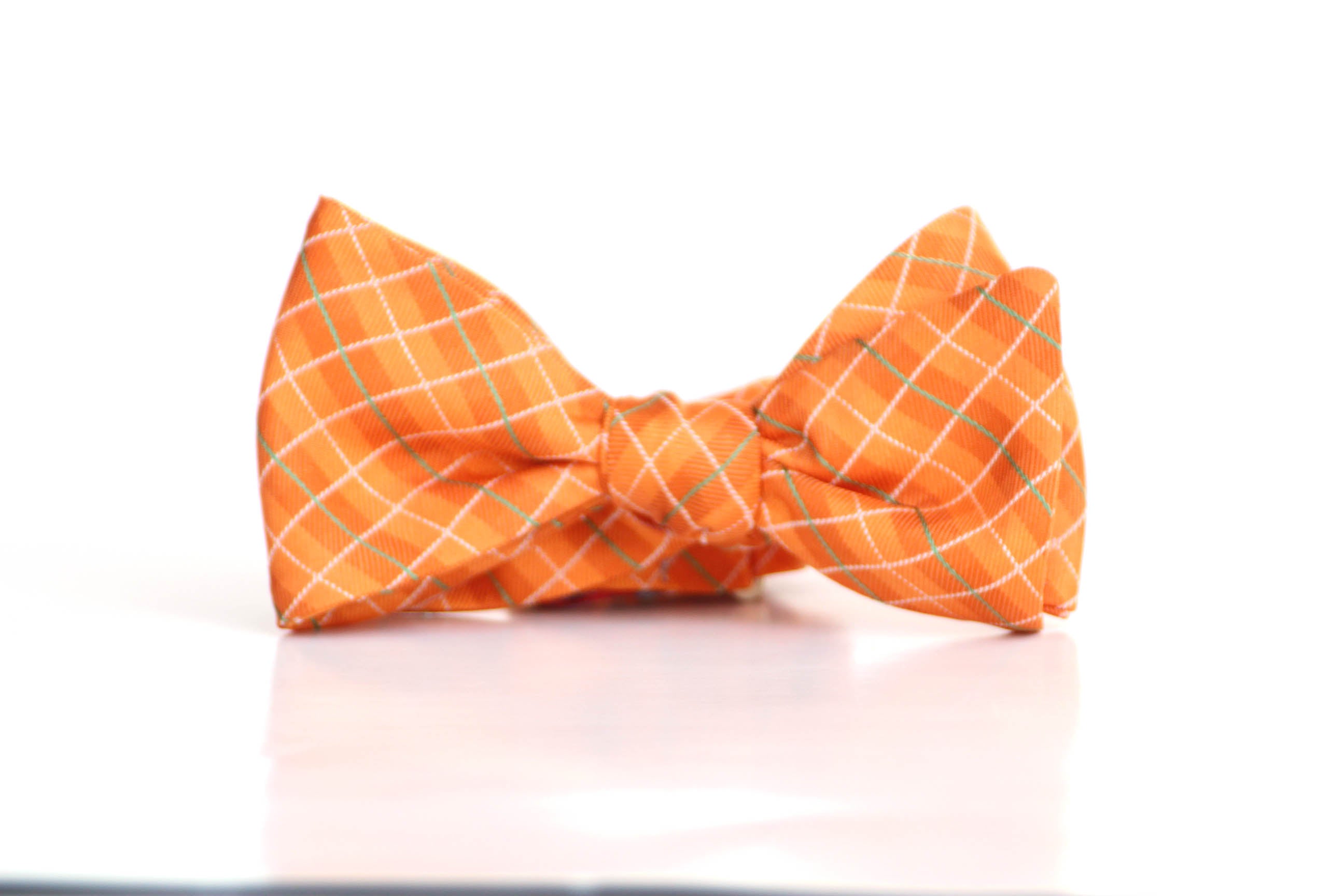 Orange Plaid Self-Tie Bow Tie