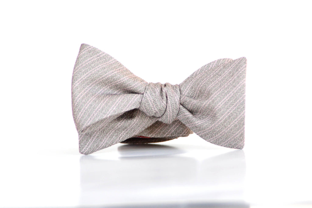 Grey Dusty Rose Stripe Self-Tie Bow Tie