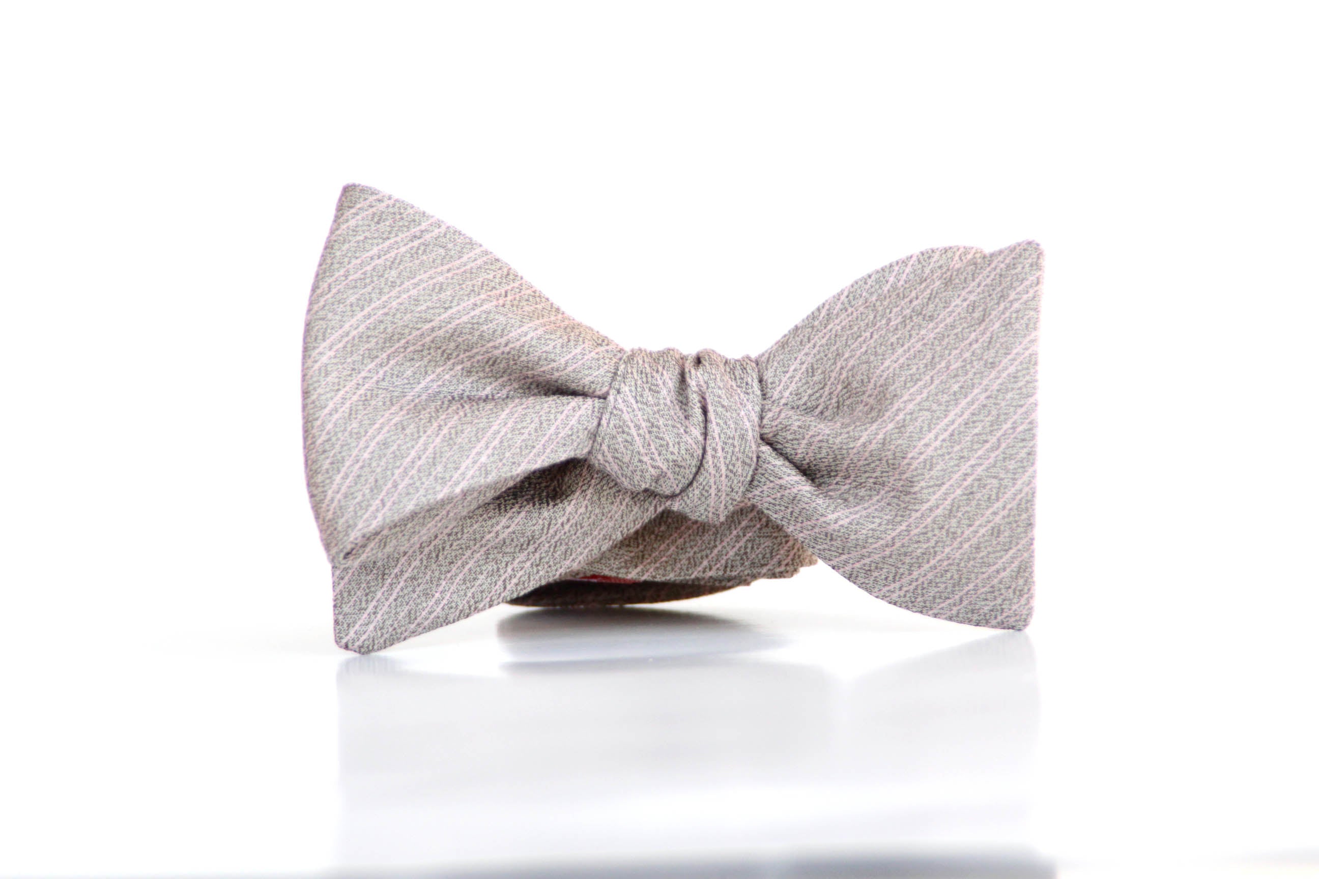 Grey Dusty Rose Stripe Self-Tie Bow Tie