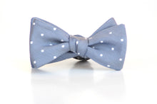 Load image into Gallery viewer, Dusty Blue Polka Dot Self-Tie Bow Tie

