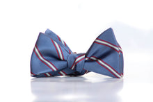 Load image into Gallery viewer, Dusty Blue Red Stripe Self-Tie Bow Tie
