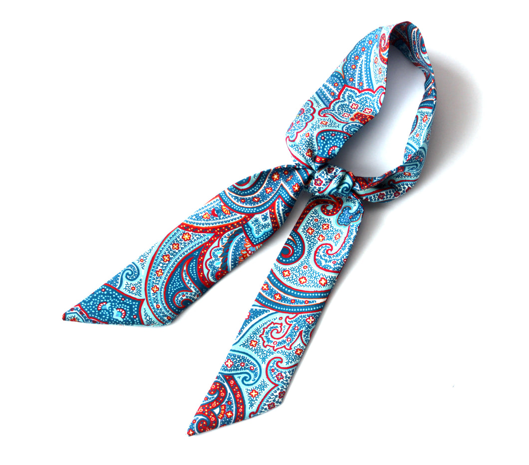 Blue Red Paisley Skinny Scarf