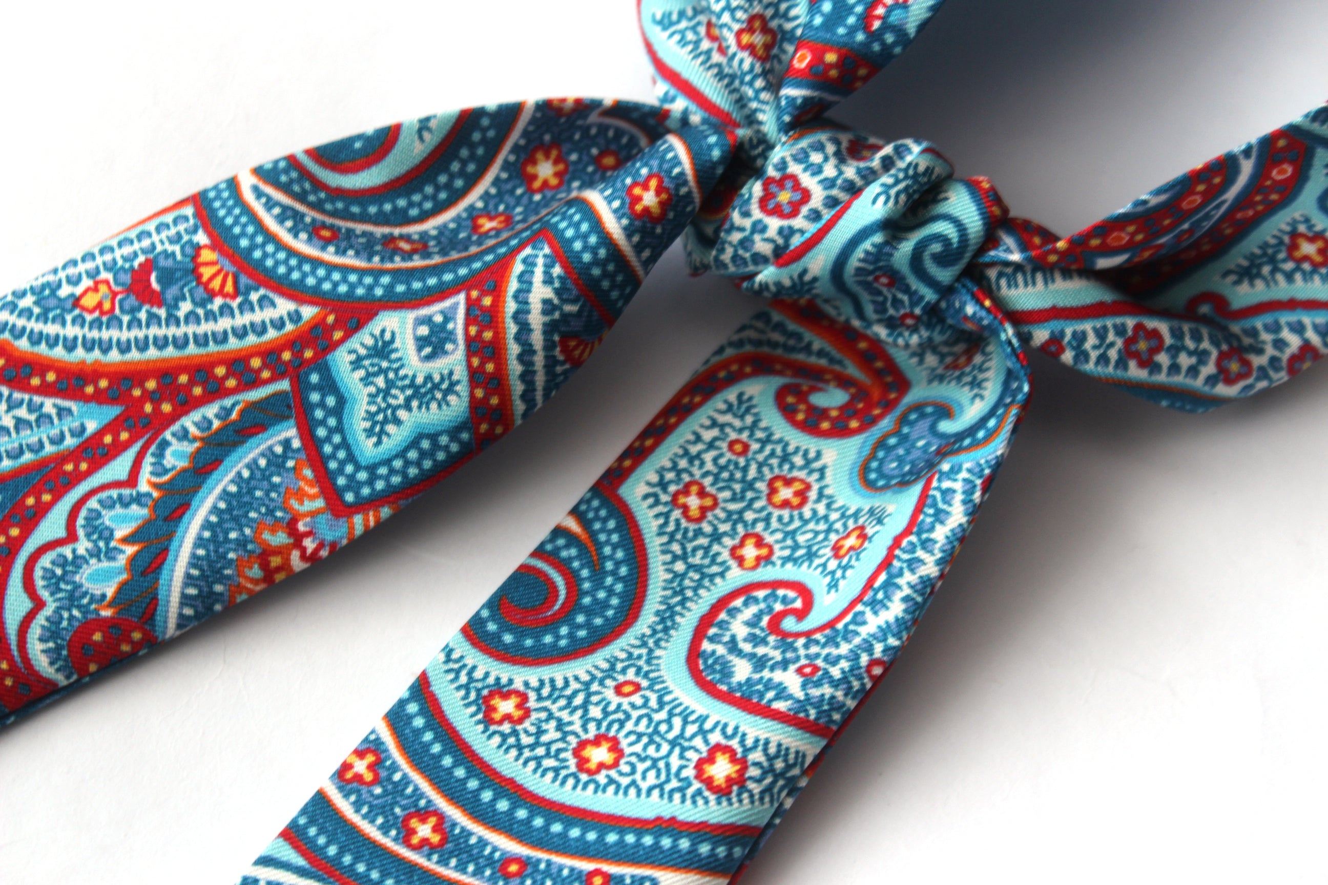 Blue Red Paisley Skinny Scarf