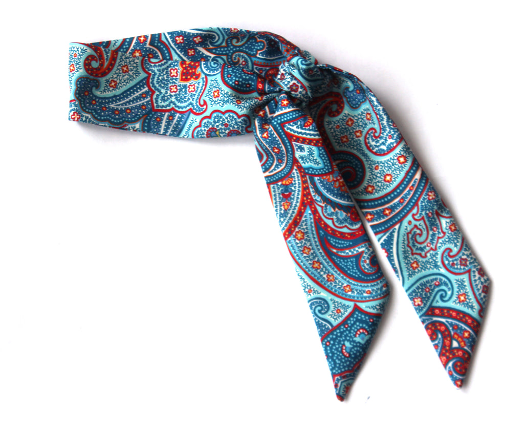 Blue Red Paisley Skinny Scarf