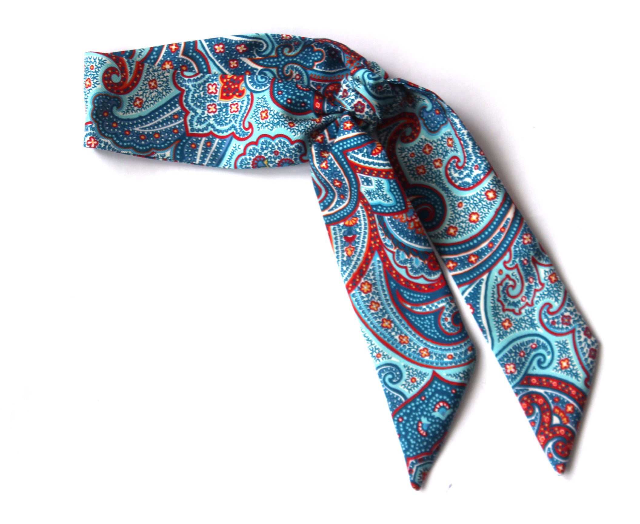 Blue Red Paisley Skinny Scarf
