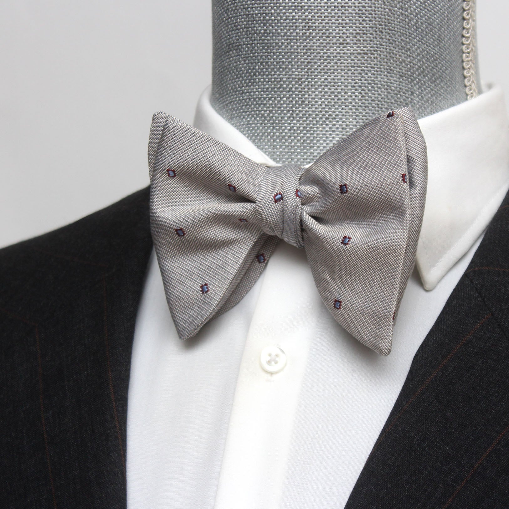 Big Butterfly with Blue Polka Dot Silk Bow Tie