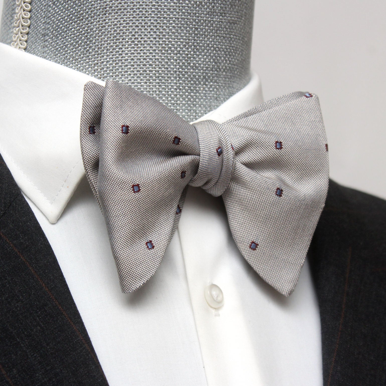 Big Butterfly with Blue Polka Dot Silk Bow Tie