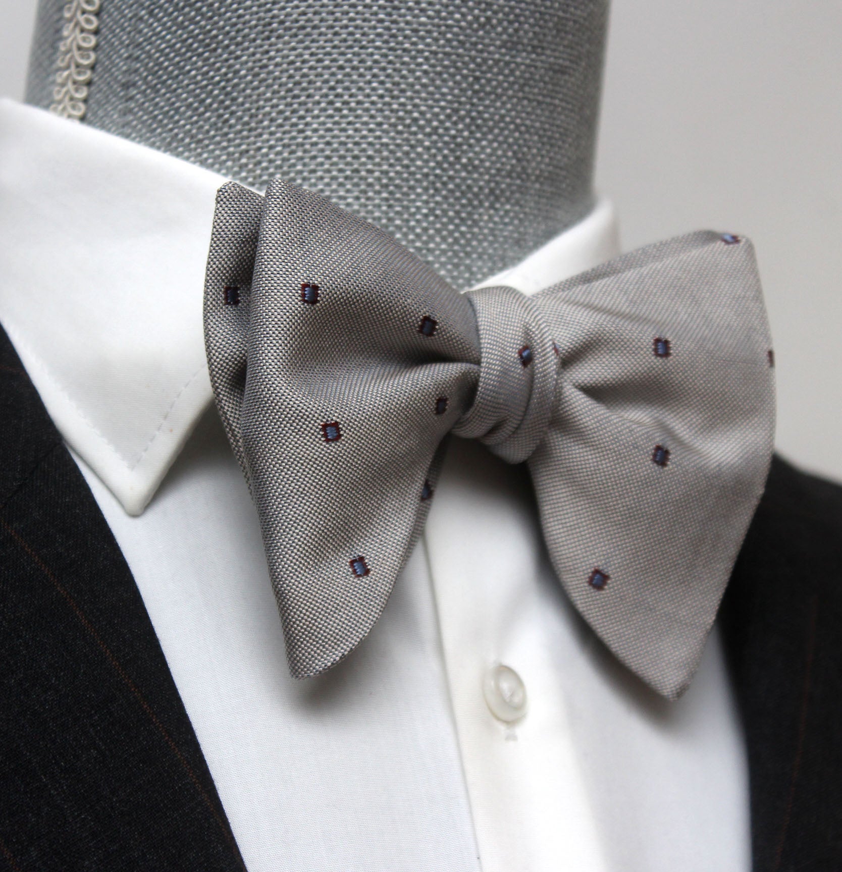 Big Butterfly with Blue Polka Dot Silk Bow Tie