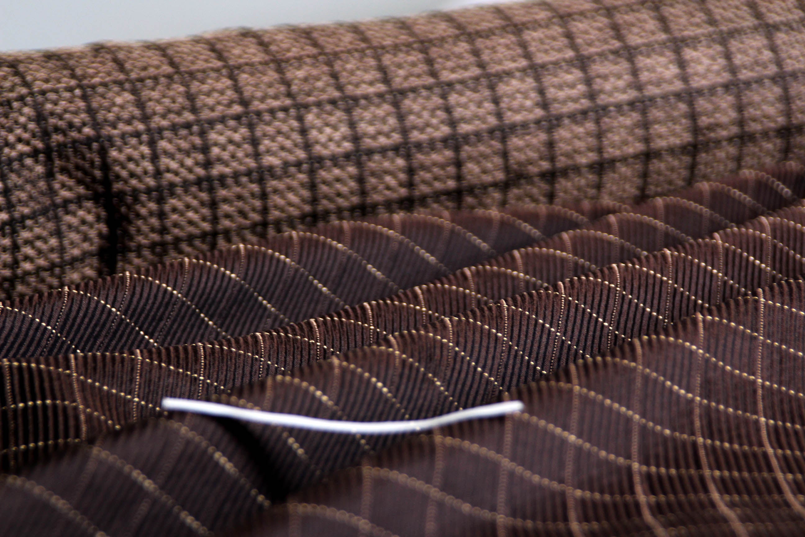 Brown Pleated Plaid Silk Fabric