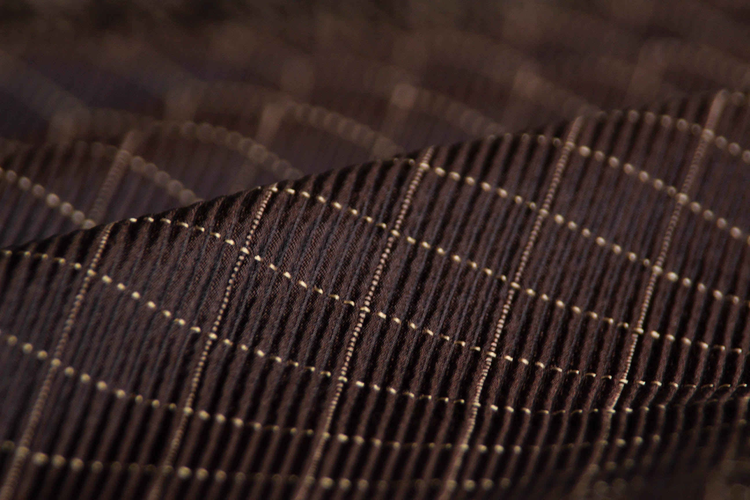 Brown Pleated Plaid Silk Fabric