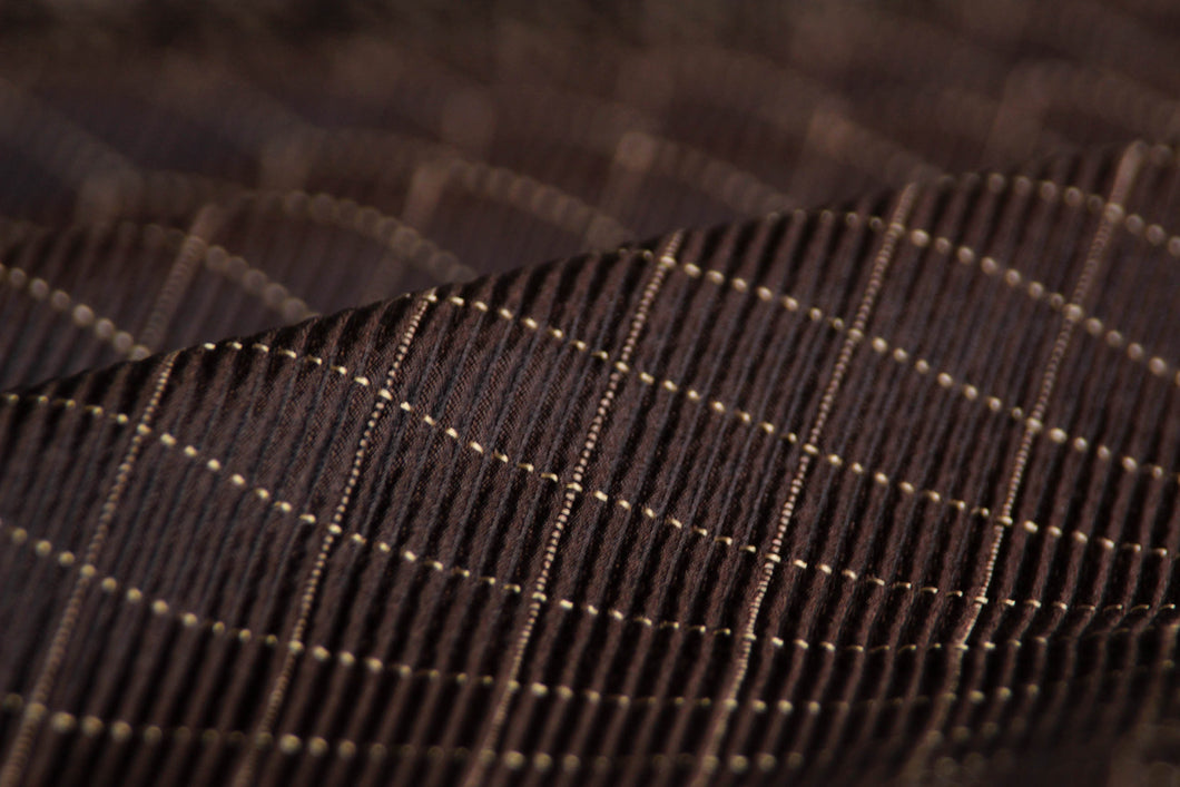 Brown Pleated Plaid Silk Fabric