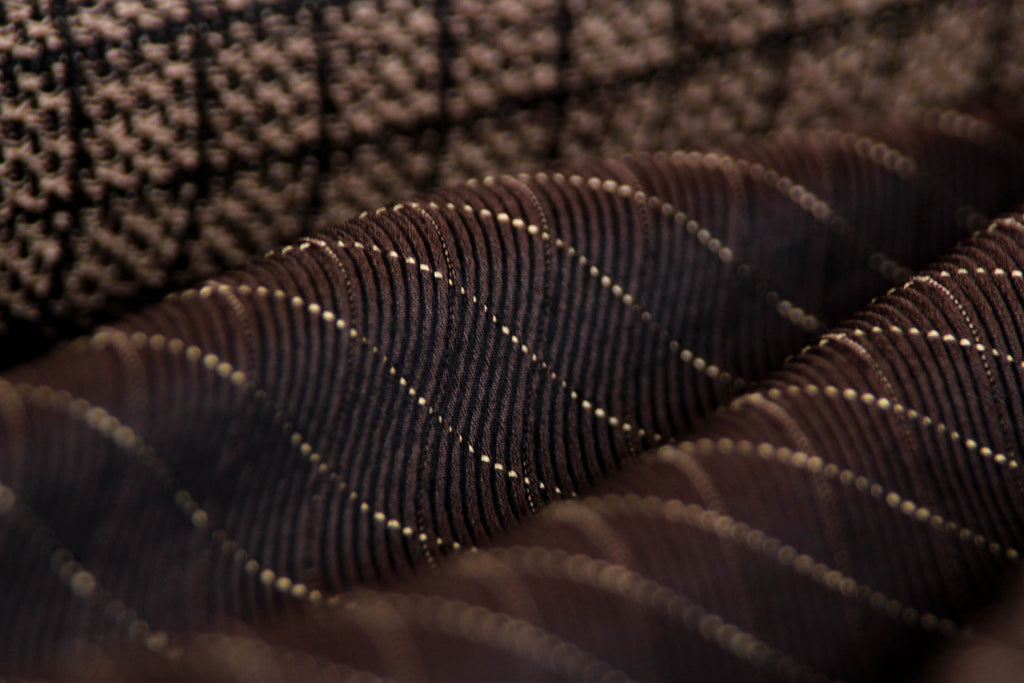 Brown Pleated Plaid Silk Fabric