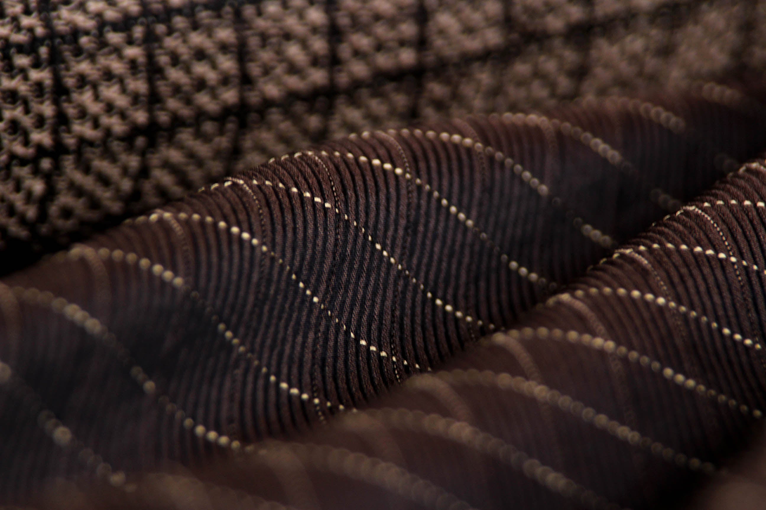 Brown Pleated Plaid Silk Fabric