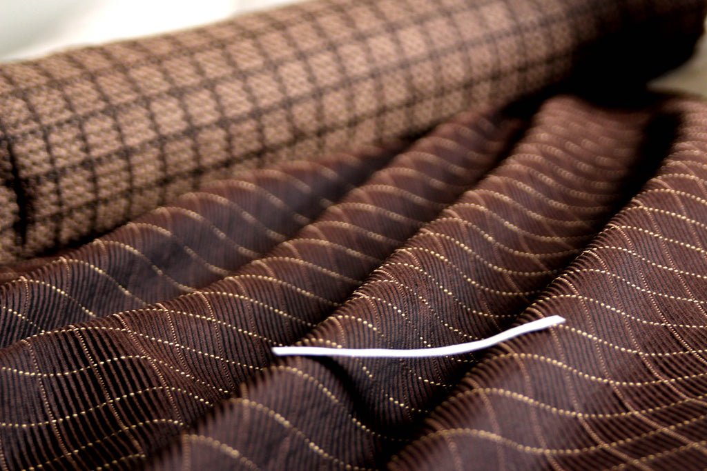 Brown Pleated Plaid Silk Fabric
