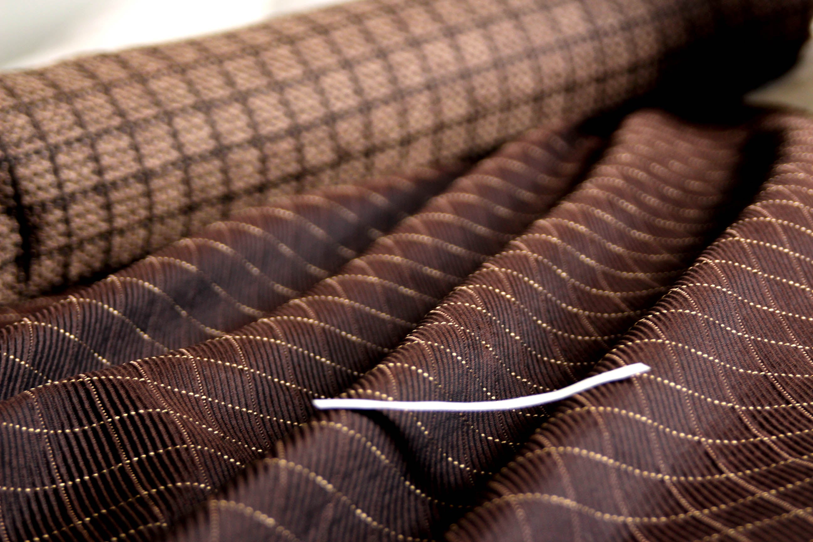 Brown Pleated Plaid Silk Fabric