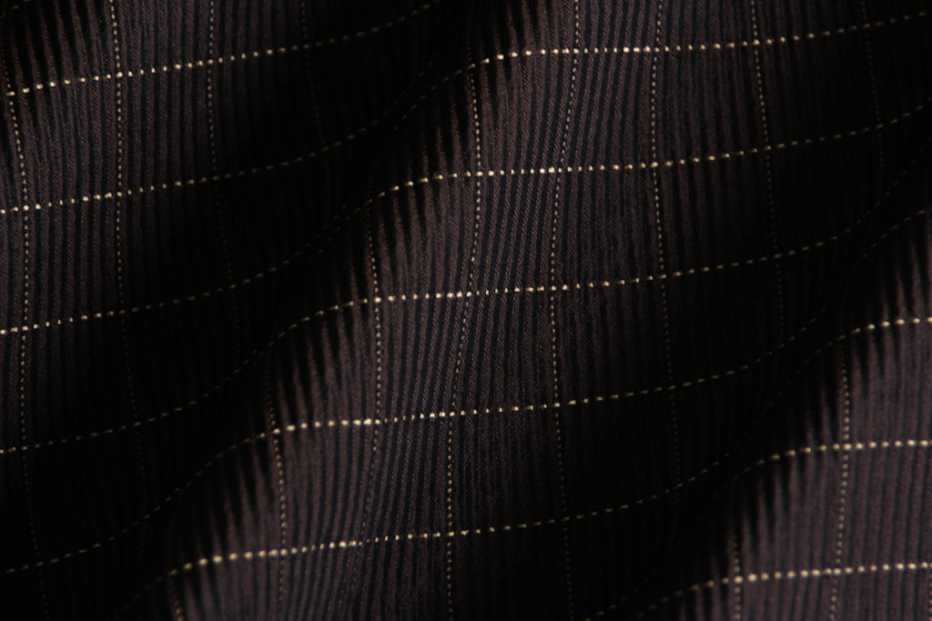 Brown Pleated Plaid Silk Fabric