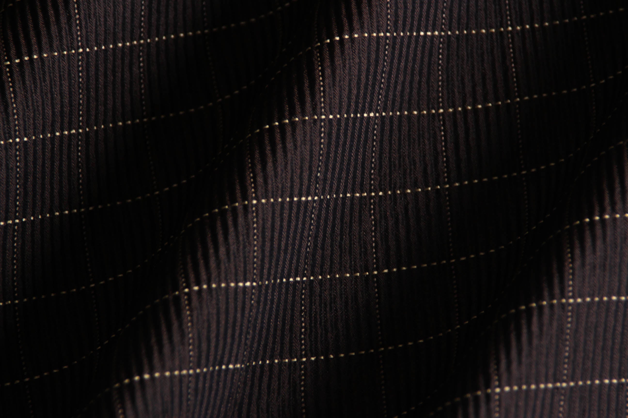 Brown Pleated Plaid Silk Fabric