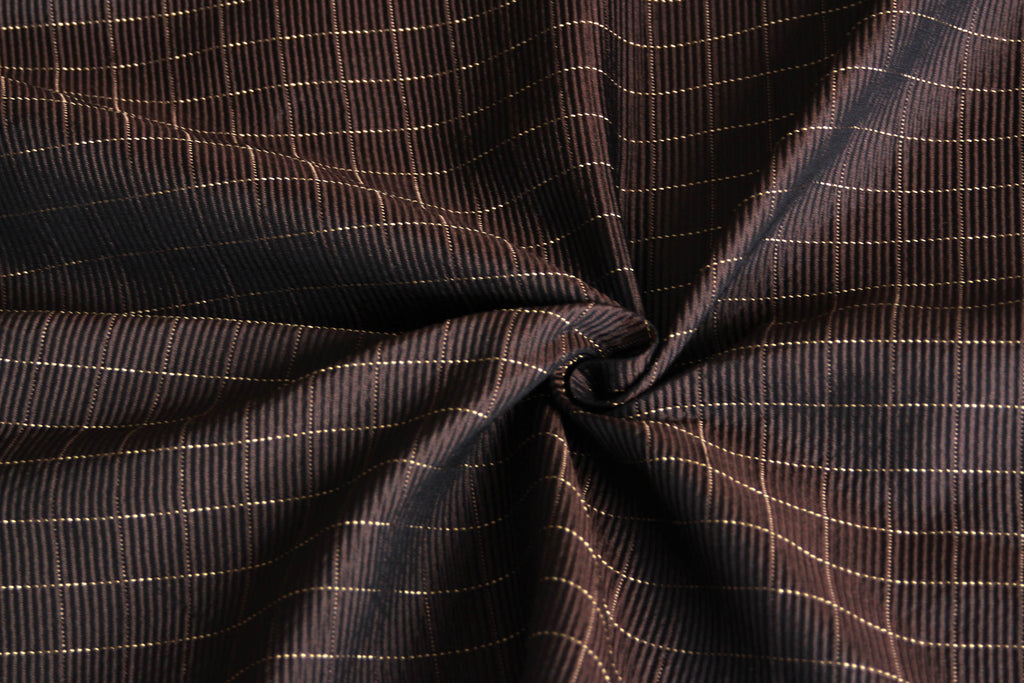 Brown Pleated Plaid Silk Fabric
