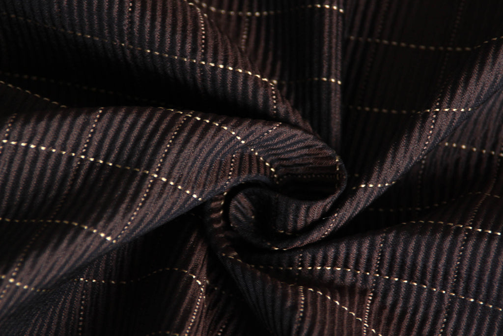 Brown Pleated Plaid Silk Fabric