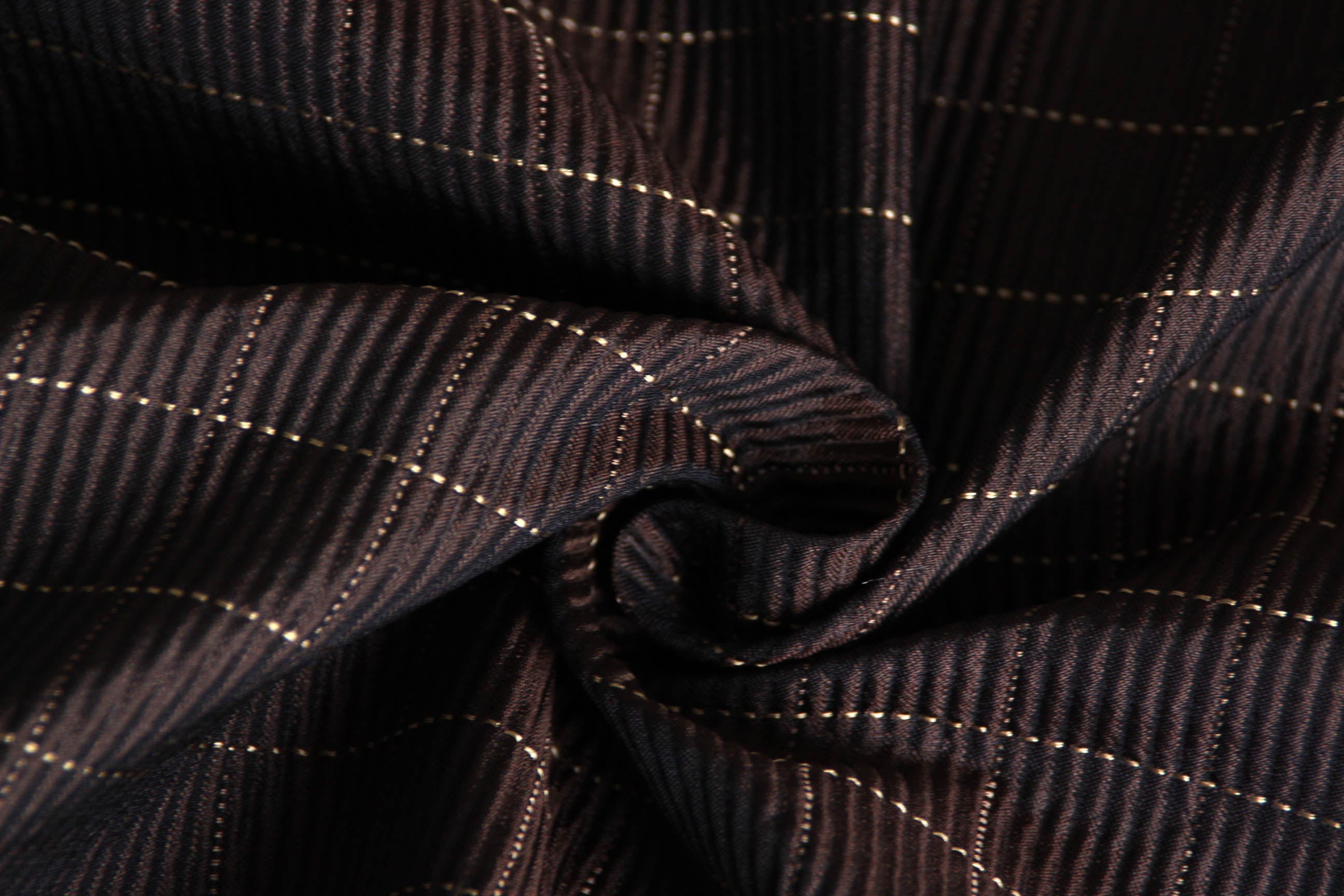 Brown Pleated Plaid Silk Fabric