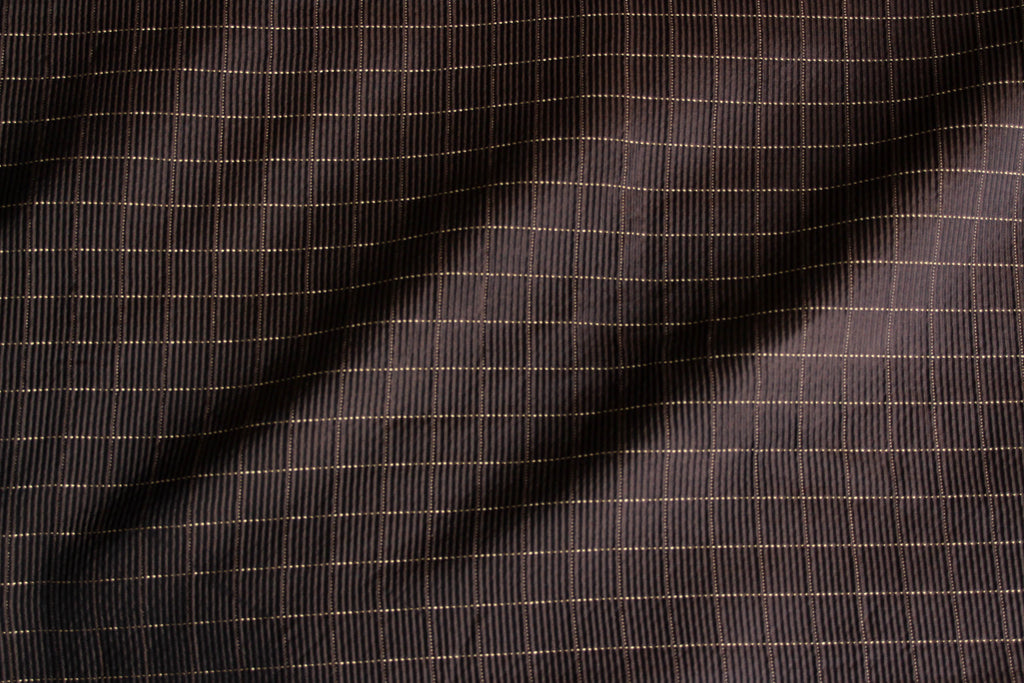 Brown Pleated Plaid Silk Fabric