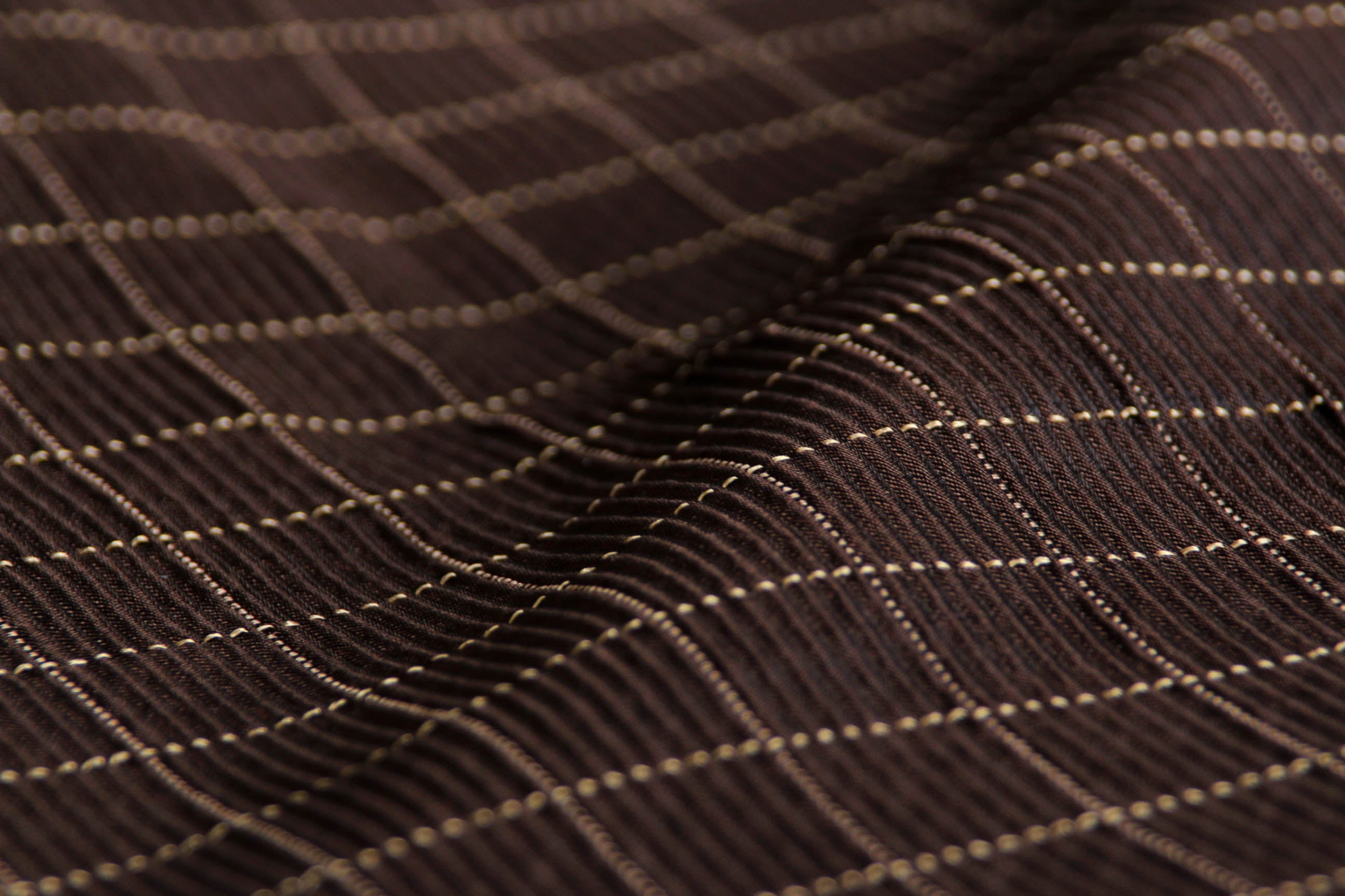 Brown Pleated Plaid Silk Fabric