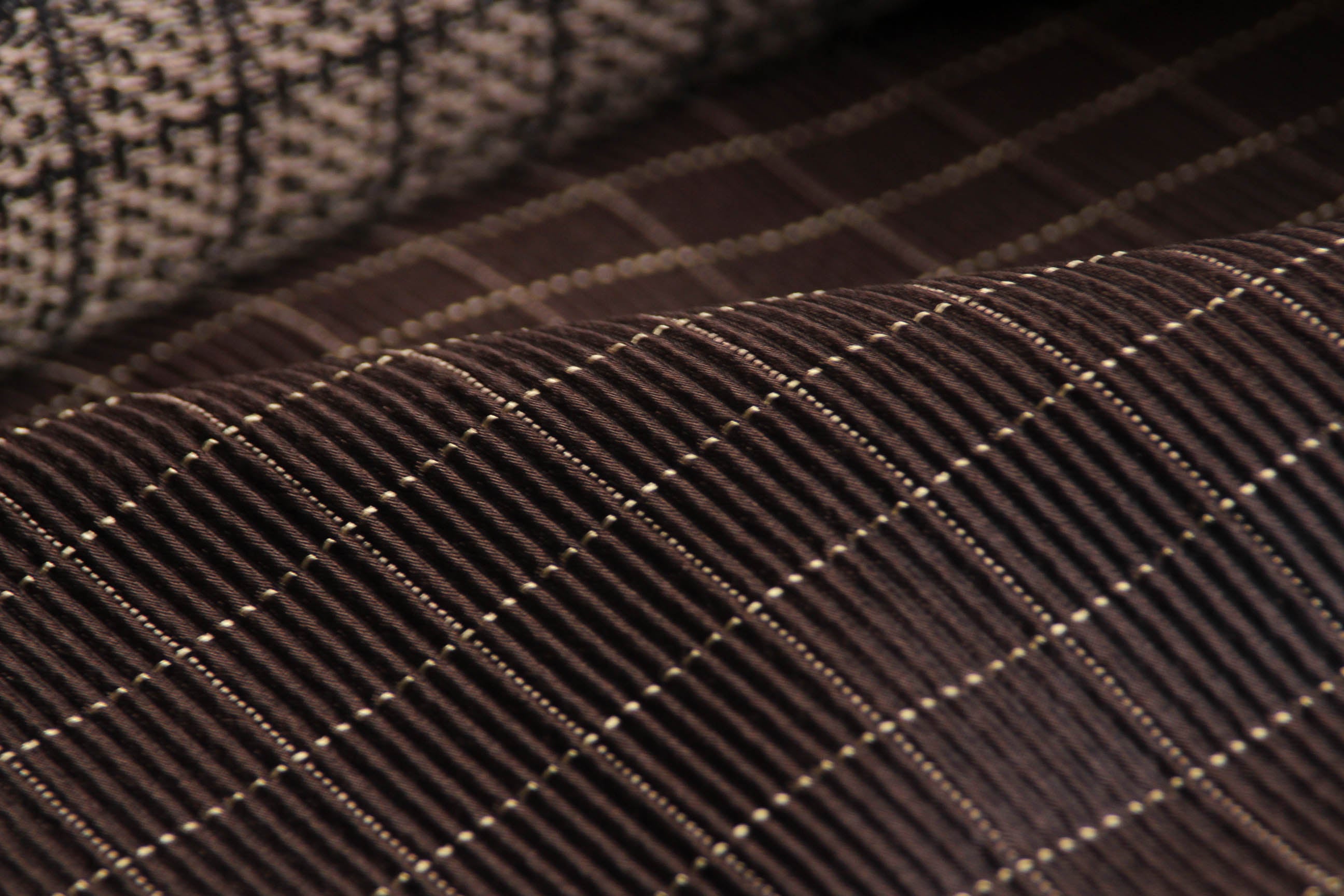 Brown Pleated Plaid Silk Fabric