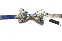 Load image into Gallery viewer, Grey Beige Blue Floral Self-Tie Bow Tie
