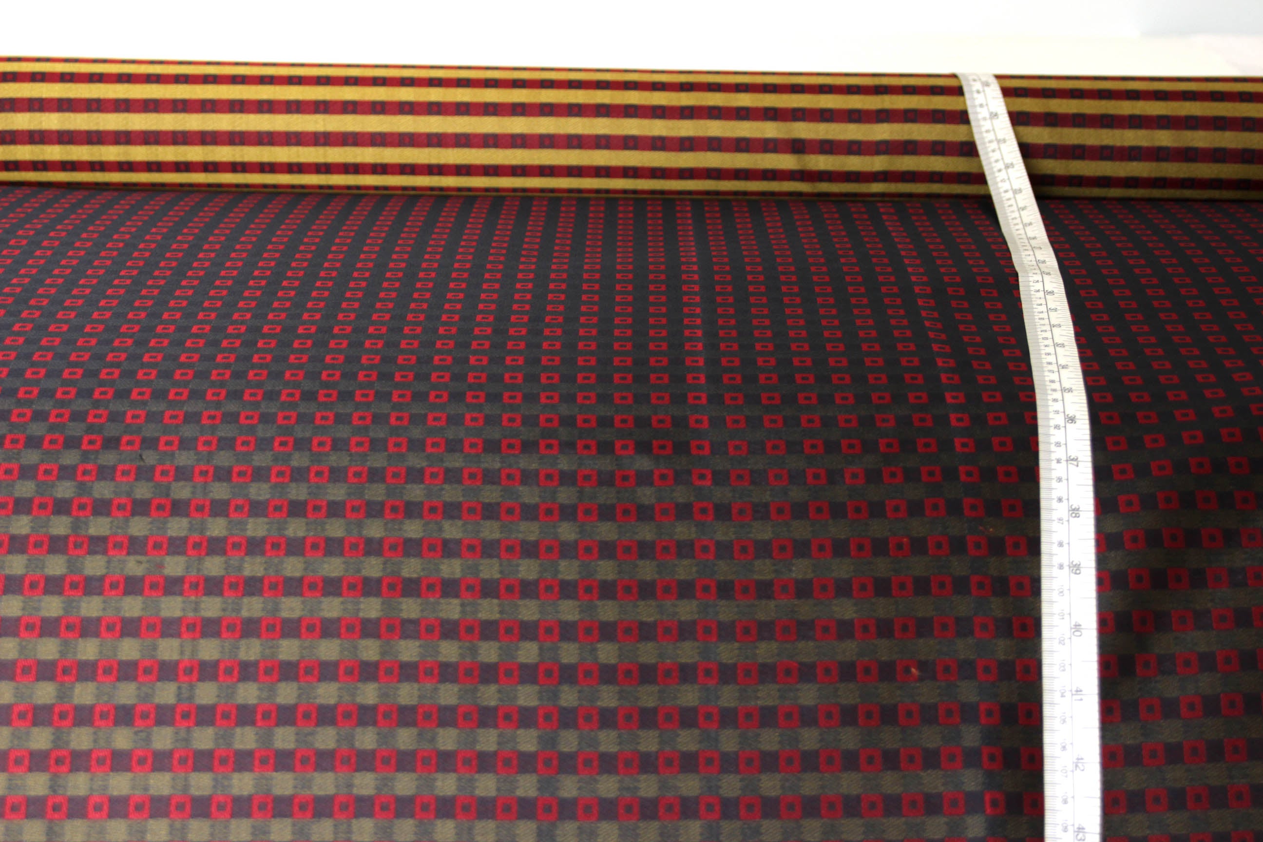 Black Red Square ornament Silk Fabric 42" width
