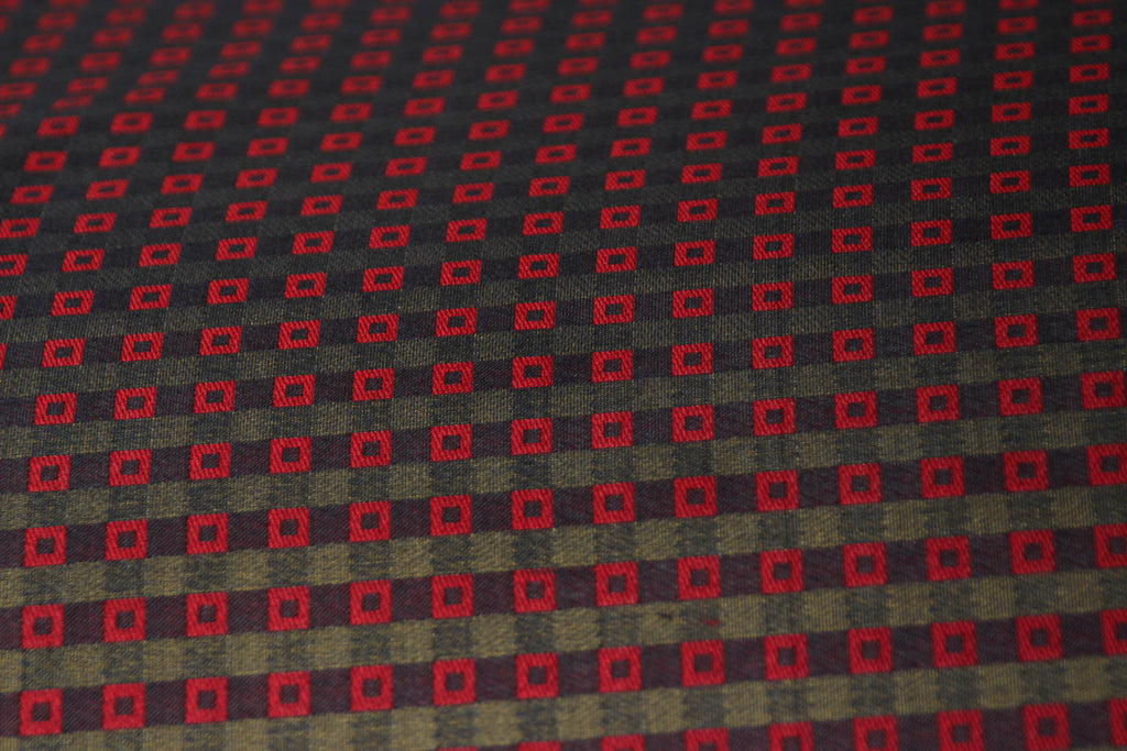 Black Red Square ornament Silk Fabric 42" width