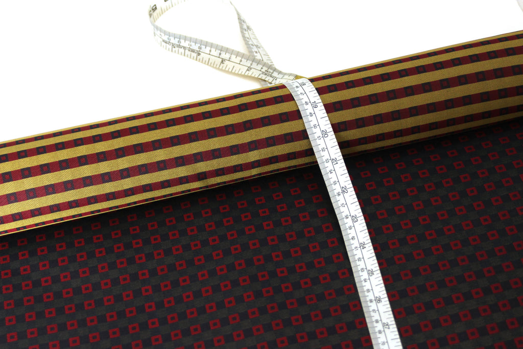 Black Red Square ornament Silk Fabric 42" width