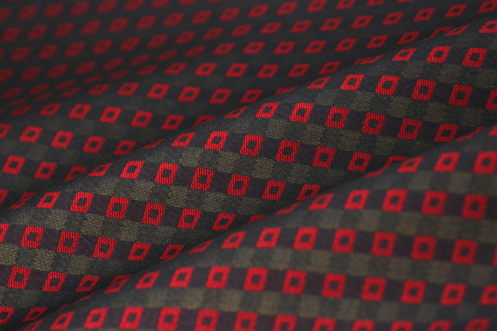 Black Red Square ornament Silk Fabric 42" width