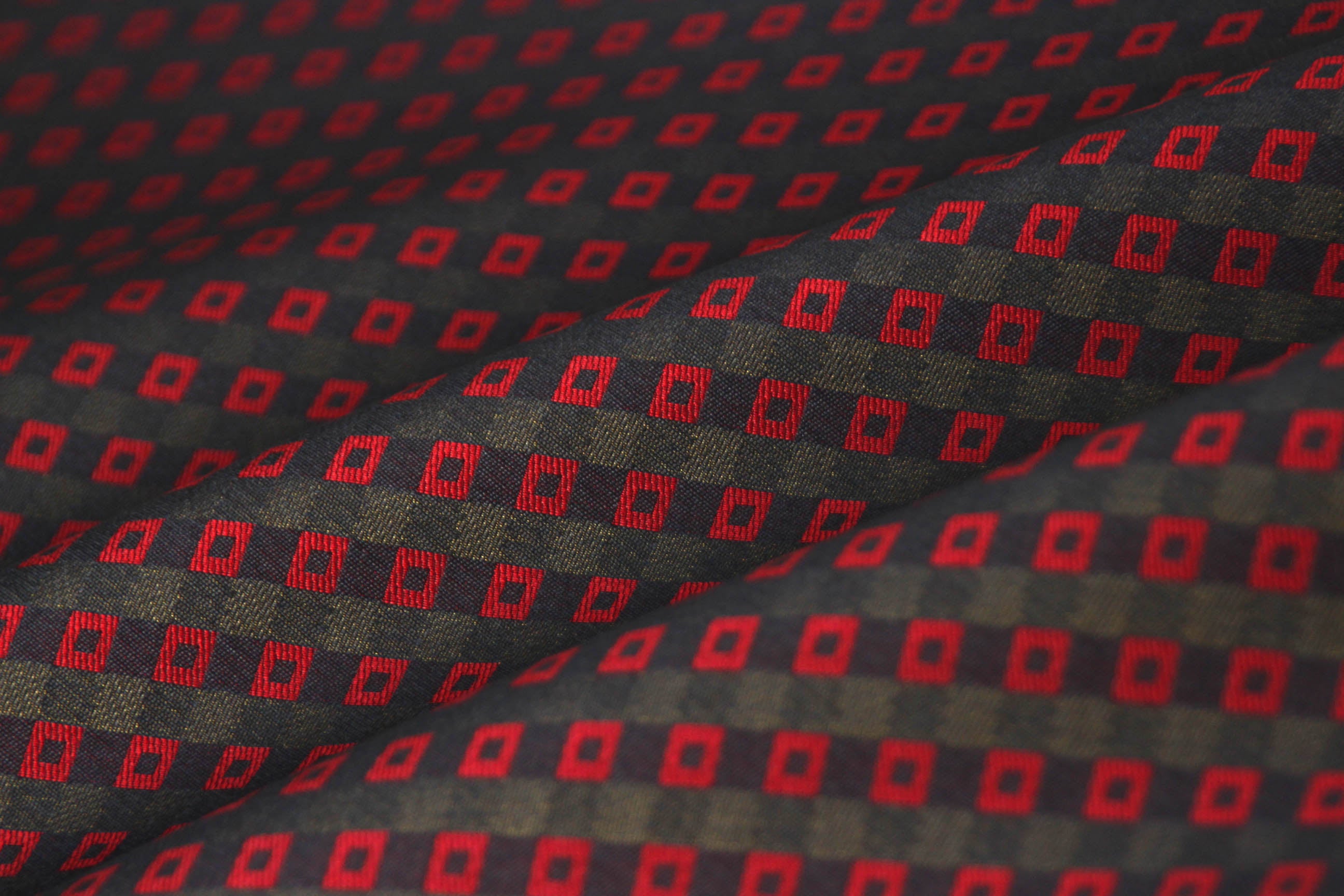Black Red Square ornament Silk Fabric 42" width
