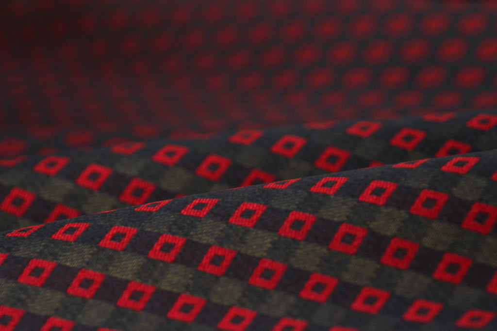 Black Red Square ornament Silk Fabric 42" width