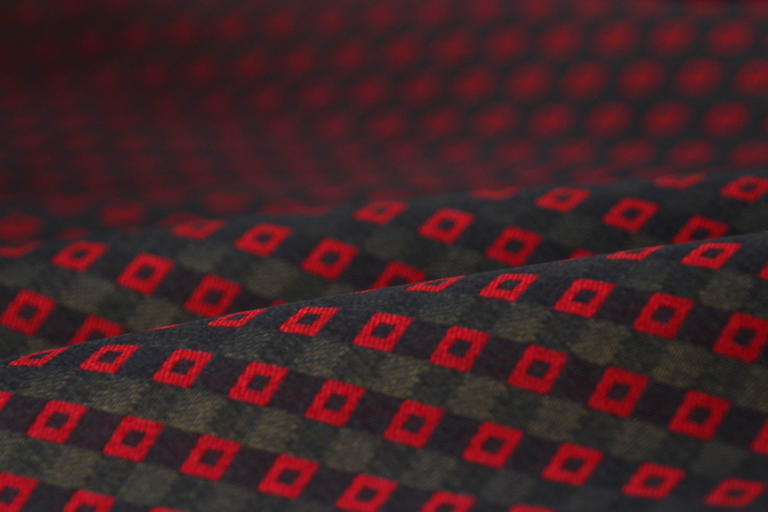 Black Red Square ornament Silk Fabric 42" width