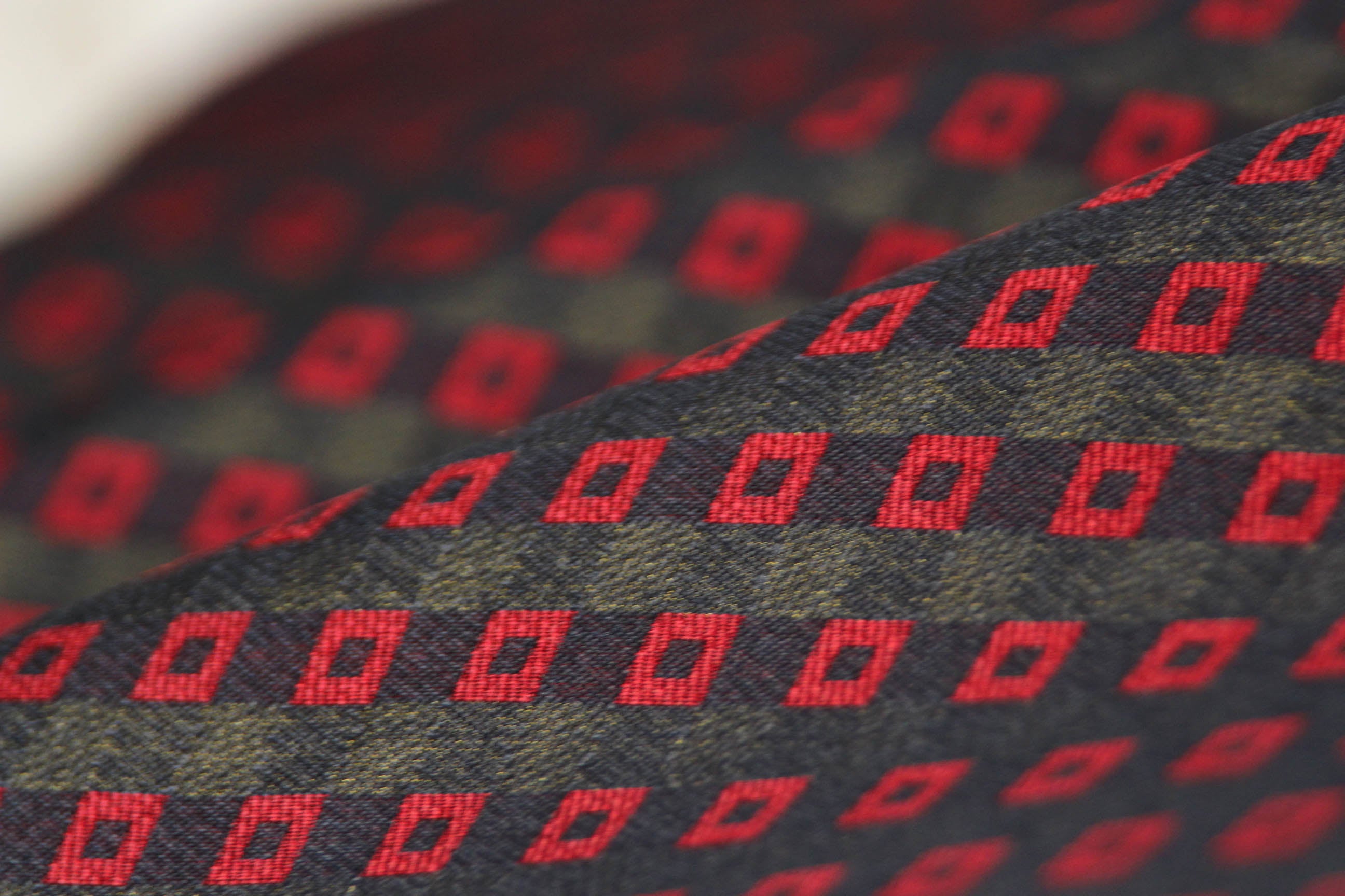 Black Red Square ornament Silk Fabric 42" width