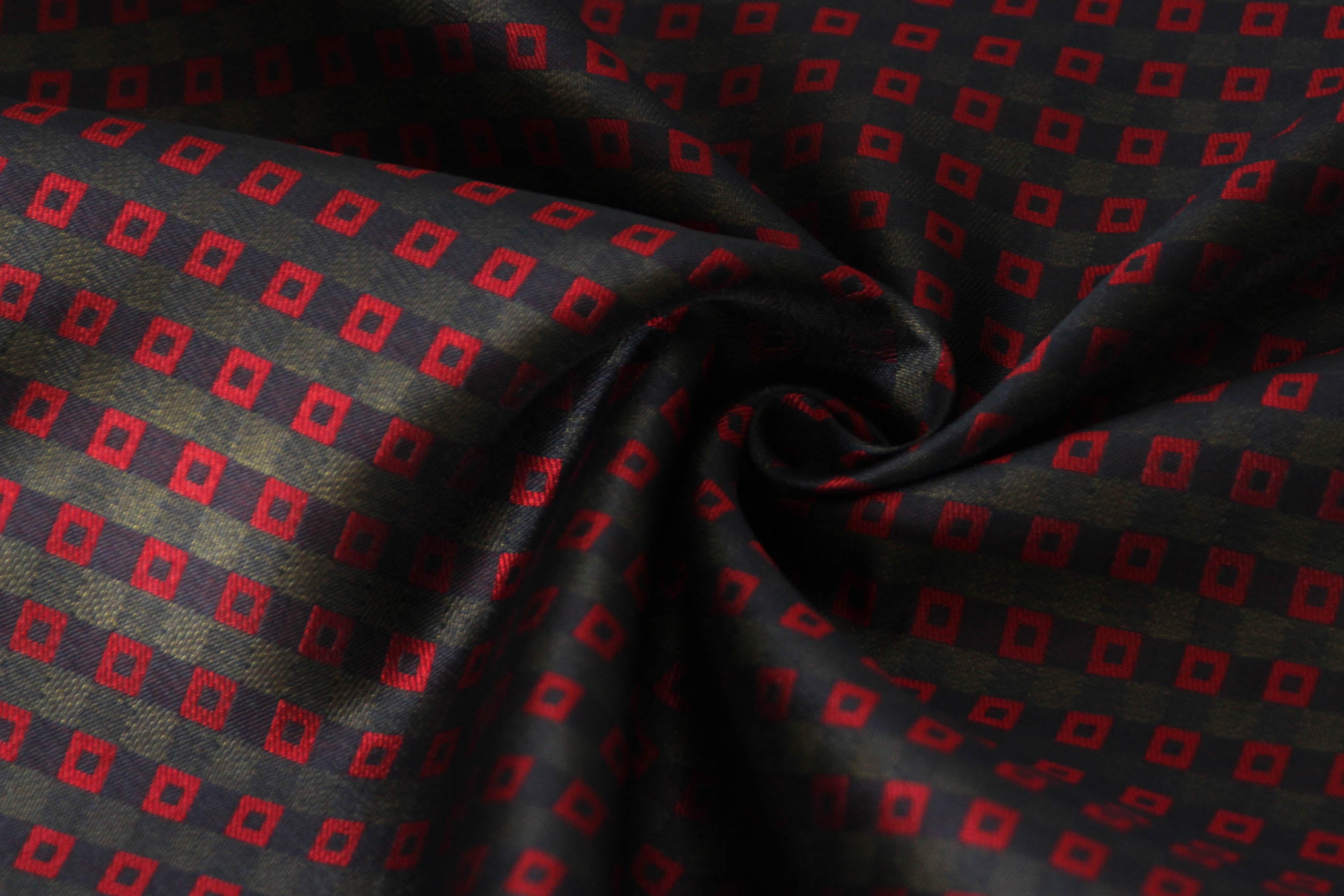Black Red Square ornament Silk Fabric 42" width