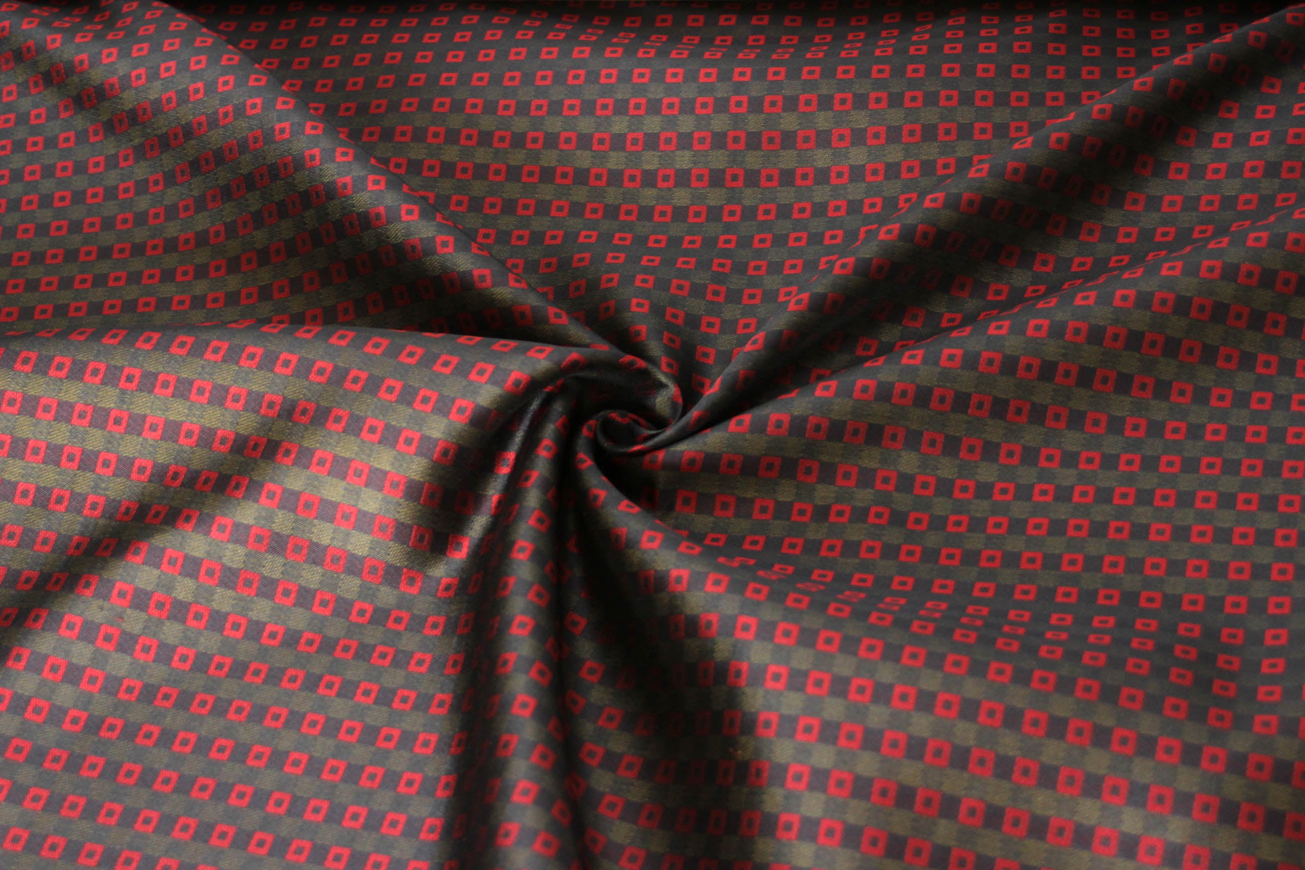 Black Red Square ornament Silk Fabric 42" width