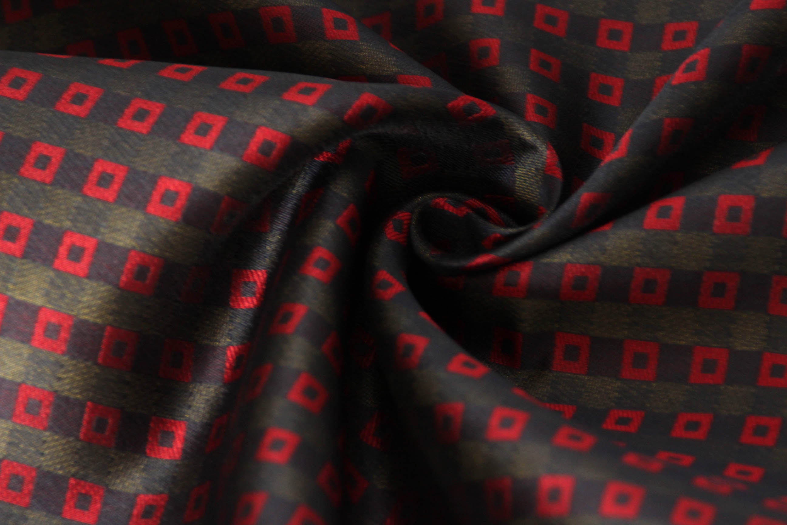 Black Red Square ornament Silk Fabric 42" width