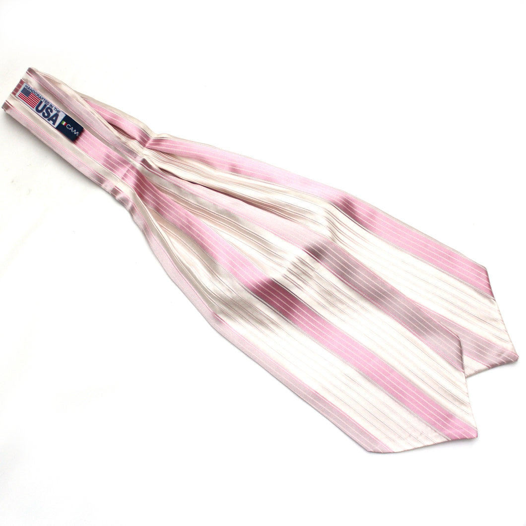 Pink Blush White Stripe Reversible Silk Ascot