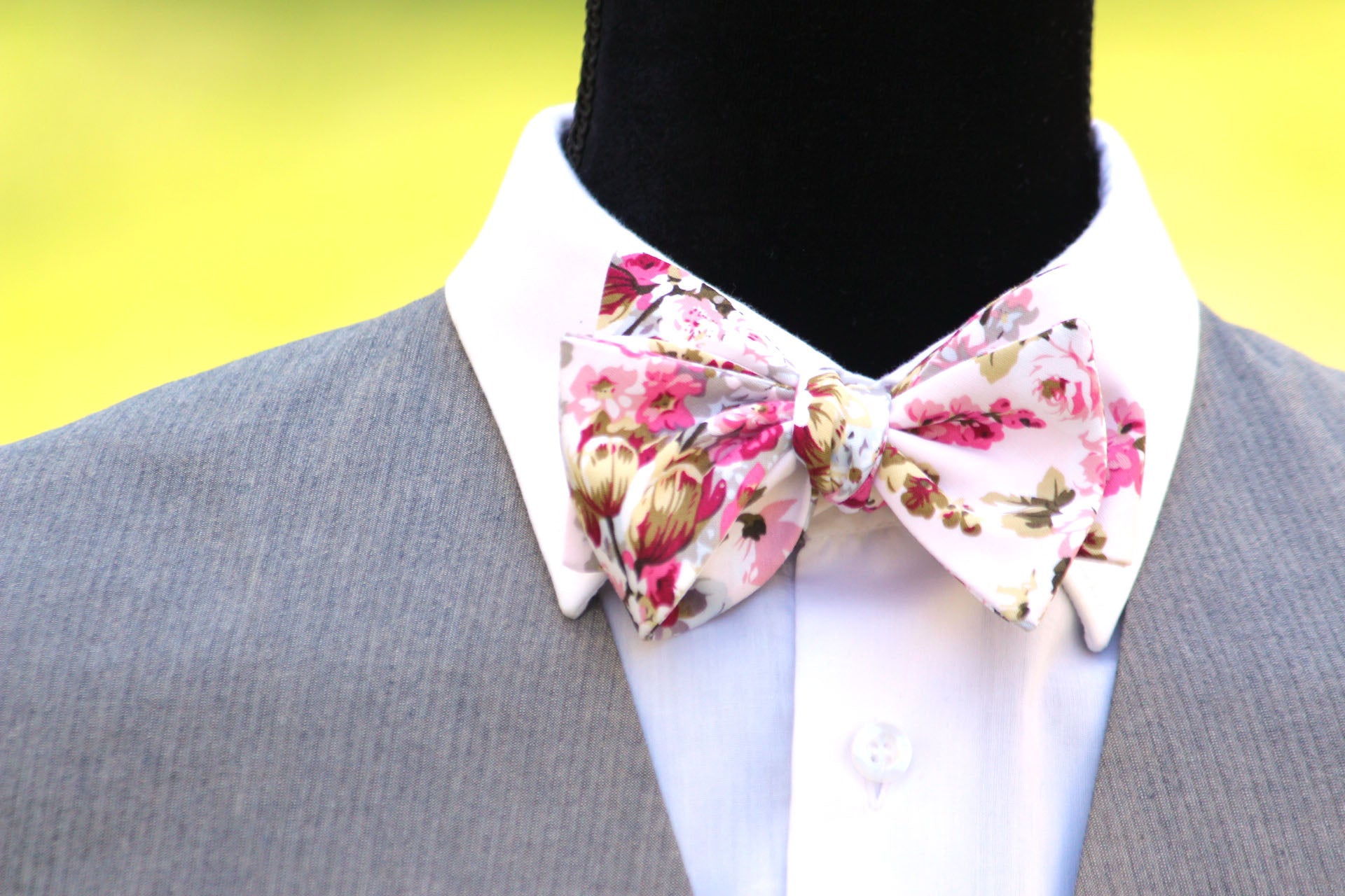 Pink White Floral Self-Tie Bow Tie