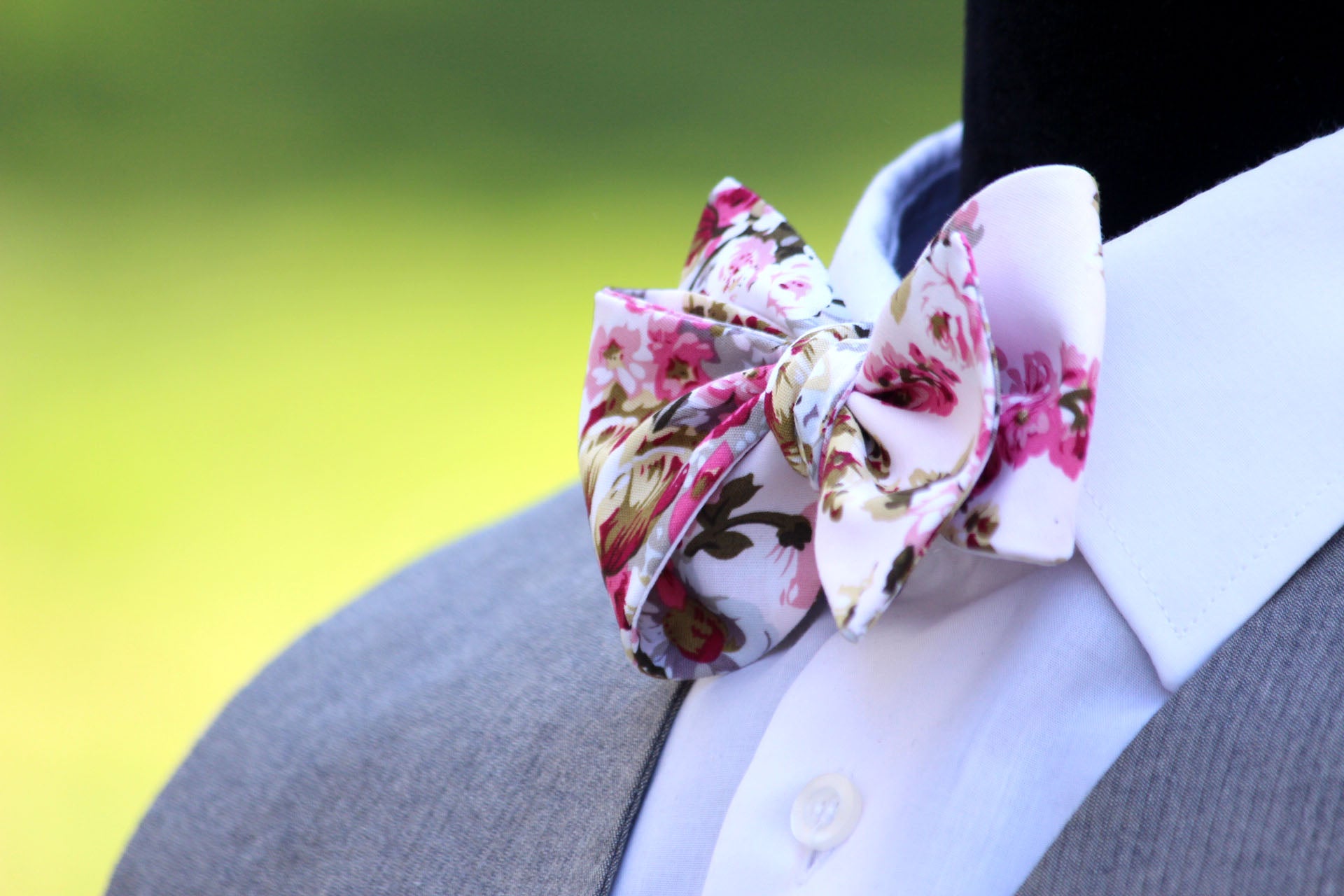 Pink White Floral Self-Tie Bow Tie