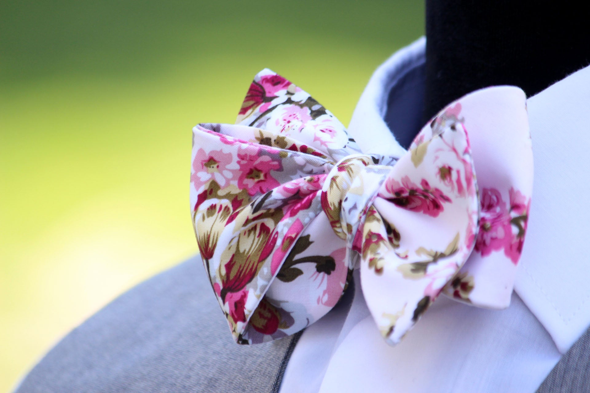 Pink White Floral Self-Tie Bow Tie