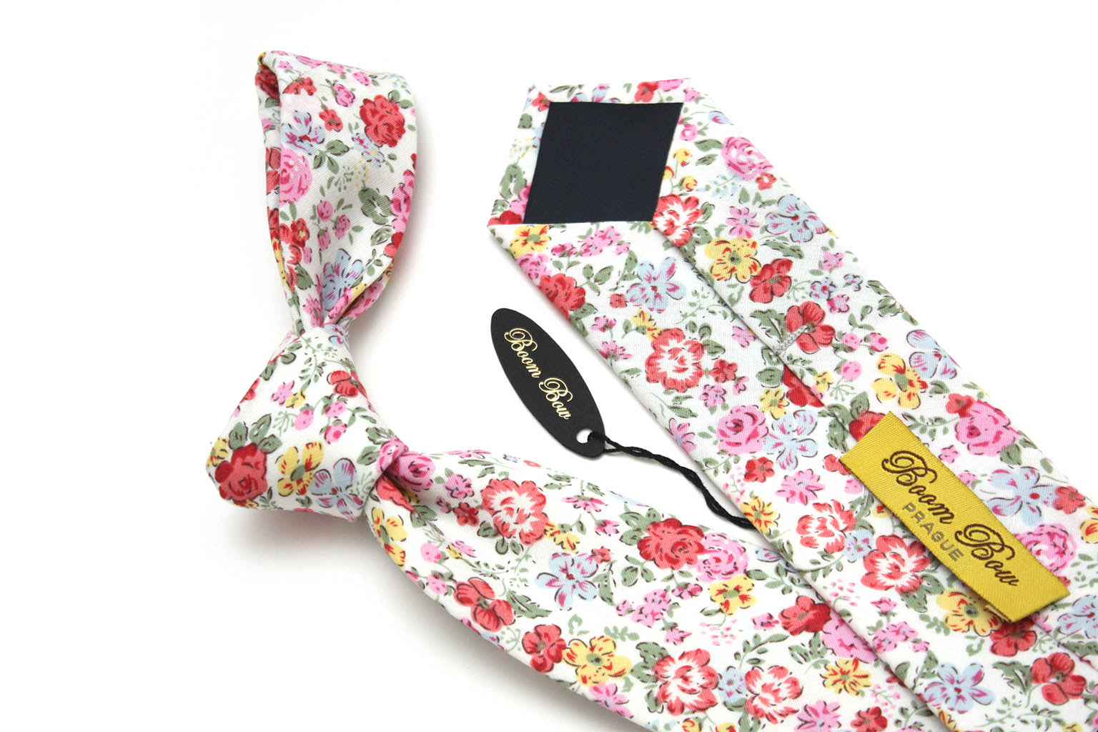 White Pink Floral Necktie 2.36"