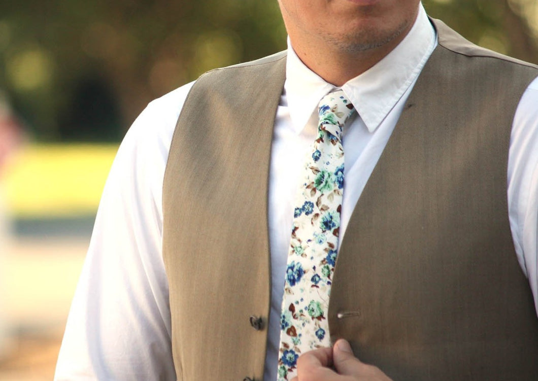 Blue Brown Floral Necktie 2.36