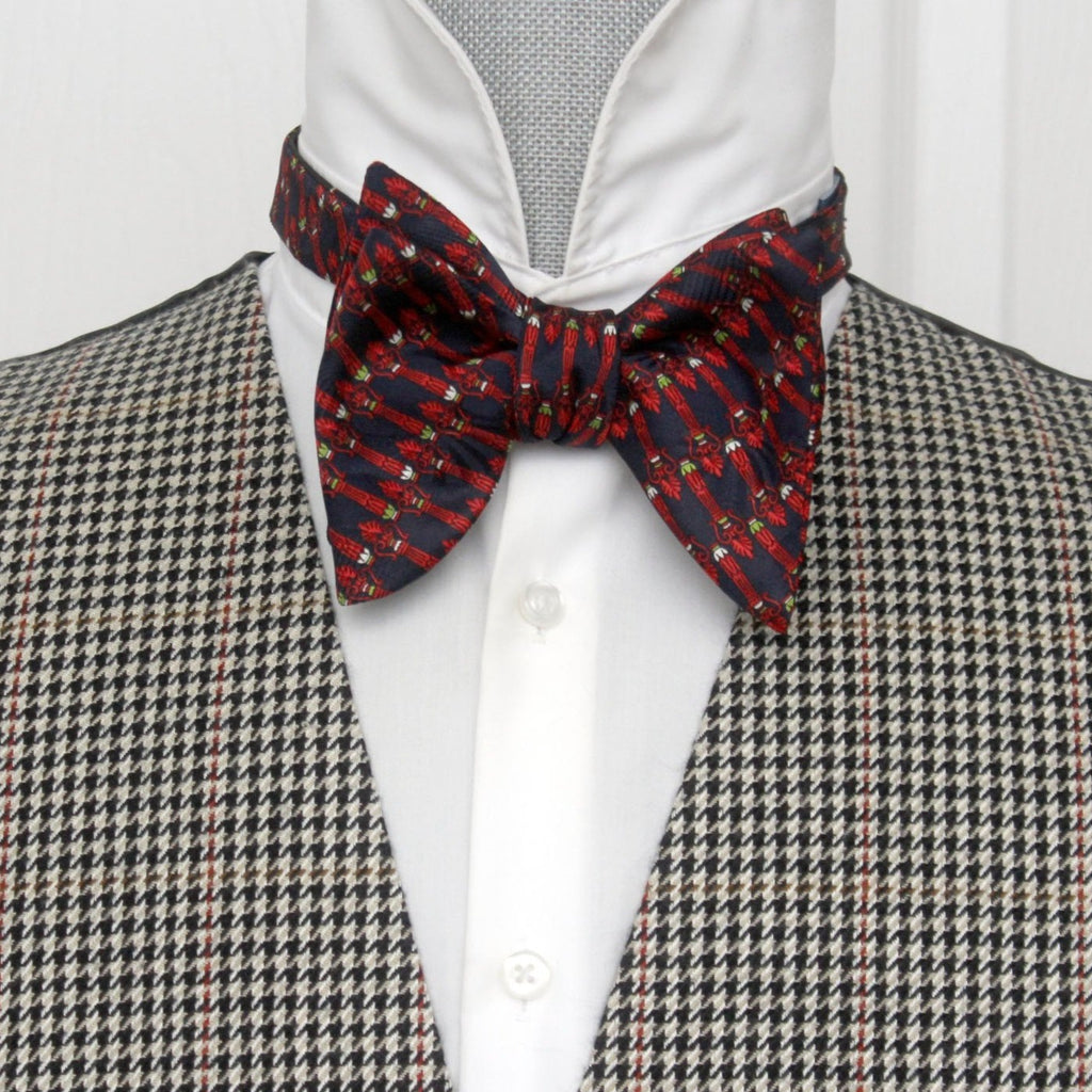 Big Butterfly Bow tie in Red Ornament Silk